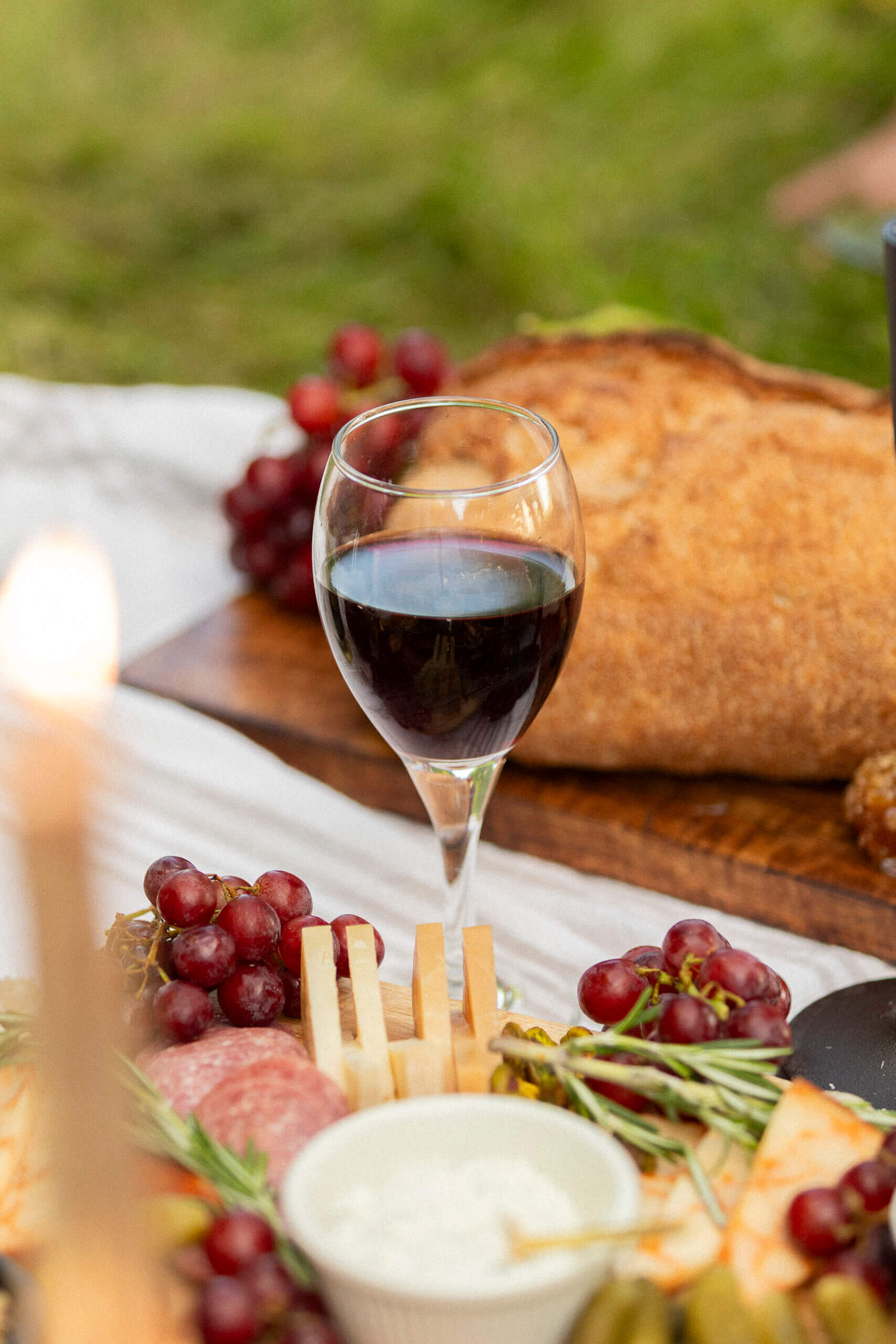 Glass of Red wine with Charcuterie by Rolling Forks Vineyards, Glenwood Minnesota