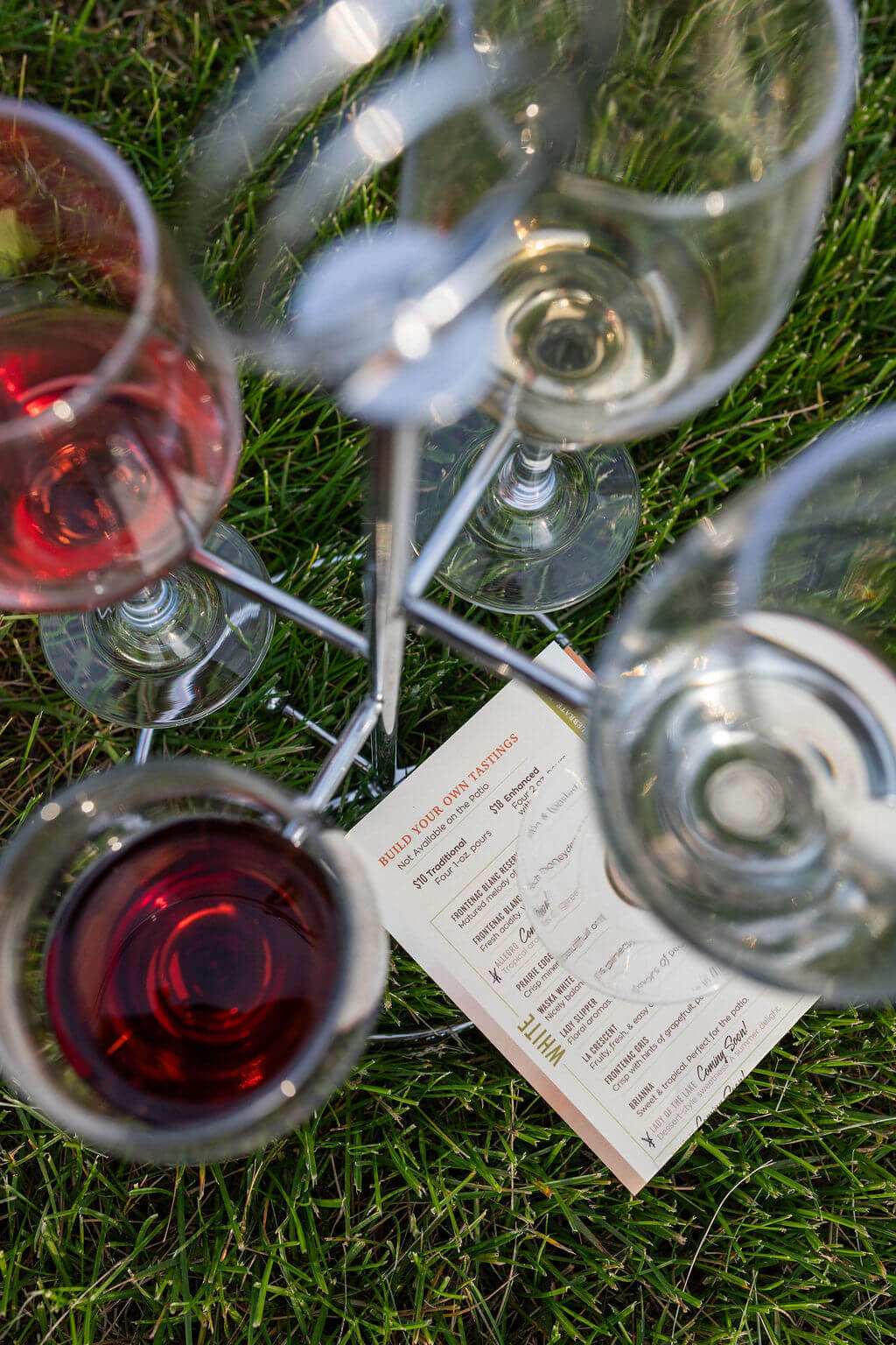 Flight of wines, wine tasting at Rolling Forks Vineyards, Glenwood, Minnesota