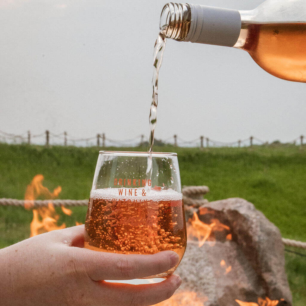 Rose wine by the fire at Rolling Forks Vineyards, Glenwood, Minnesota